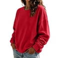 thumbnail image 4 of Women's Crewneck Sweatshirts Solid Color Long Sleeve Tops Drop Shoulder Loose Fit Pullovers Minimalist Autumn Winter Attire, 4 of 4
