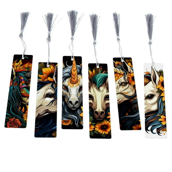 6 Packs Unicorn Skull Sunflower Tassel Bookmark, Perfect Birthday Gifts Ideal for Christmas, Mothers Day, Valentine's Day for Teachers Readers, Book Lovers