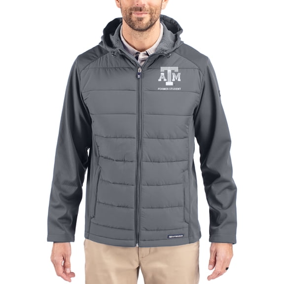 Men's Cutter & Buck Gray Texas A&M Aggies Evoke Hybrid Eco Softshell Recycled Full Zip Hooded Jacket