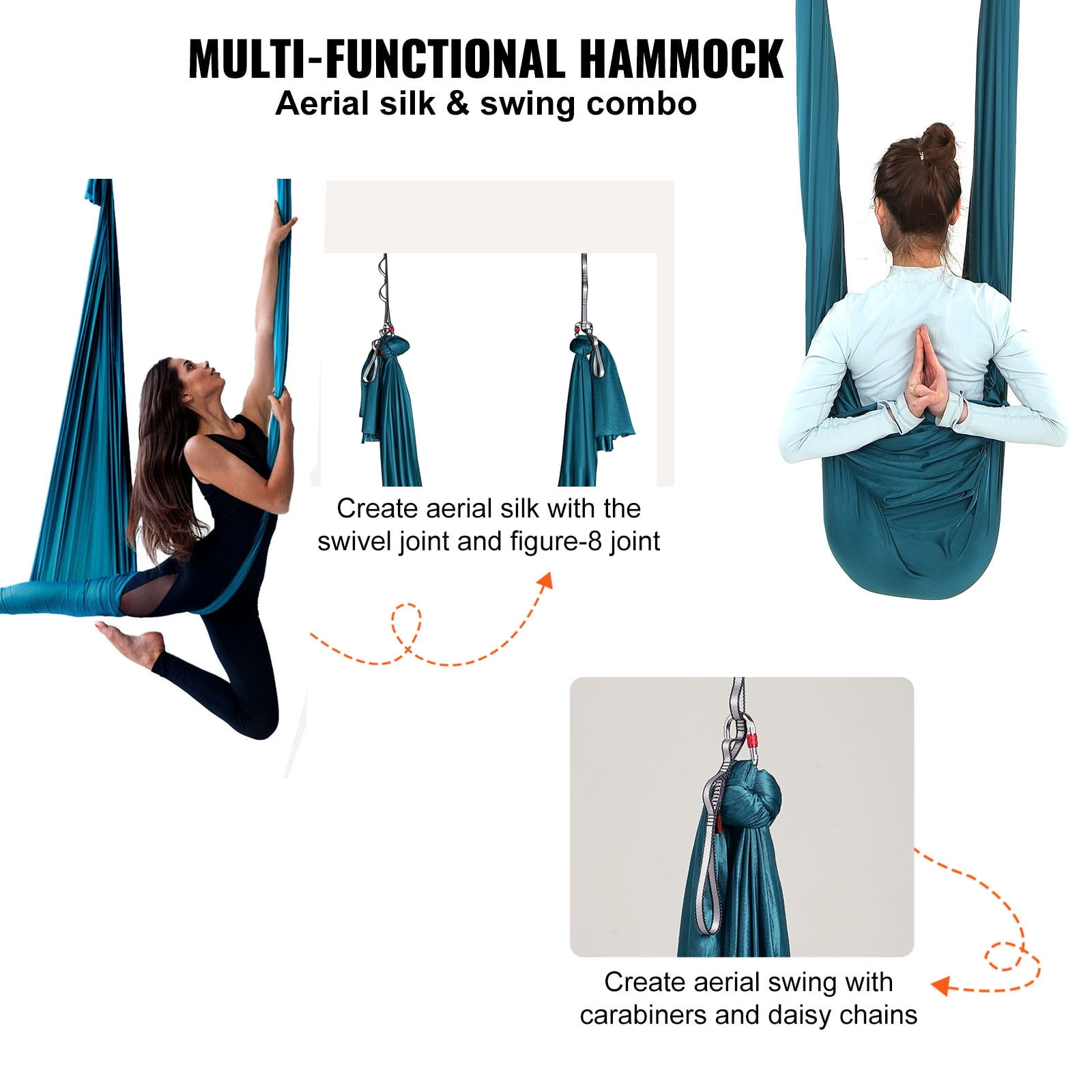 VEVOR Aerial Yoga Hammock & Swing,5.5 Yards, Aerial Yoga Starter Kit with 100gsm Nylon Fabric, Full Rigging Hardware & Easy Set-up Guide, Antigravity Flying for All Levels Fitness Bodybuilding,Green