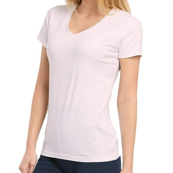 Womens Classic Fit Short Sleeve V Neck T Shirt White, Small