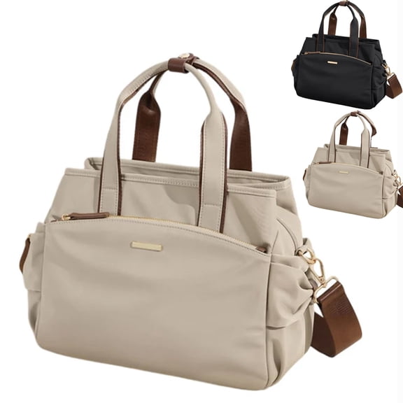 Casual Canvas Tote Bag with Pleated Side Pockets for Women,Water-Resistant Handbags for Work & Business Travel