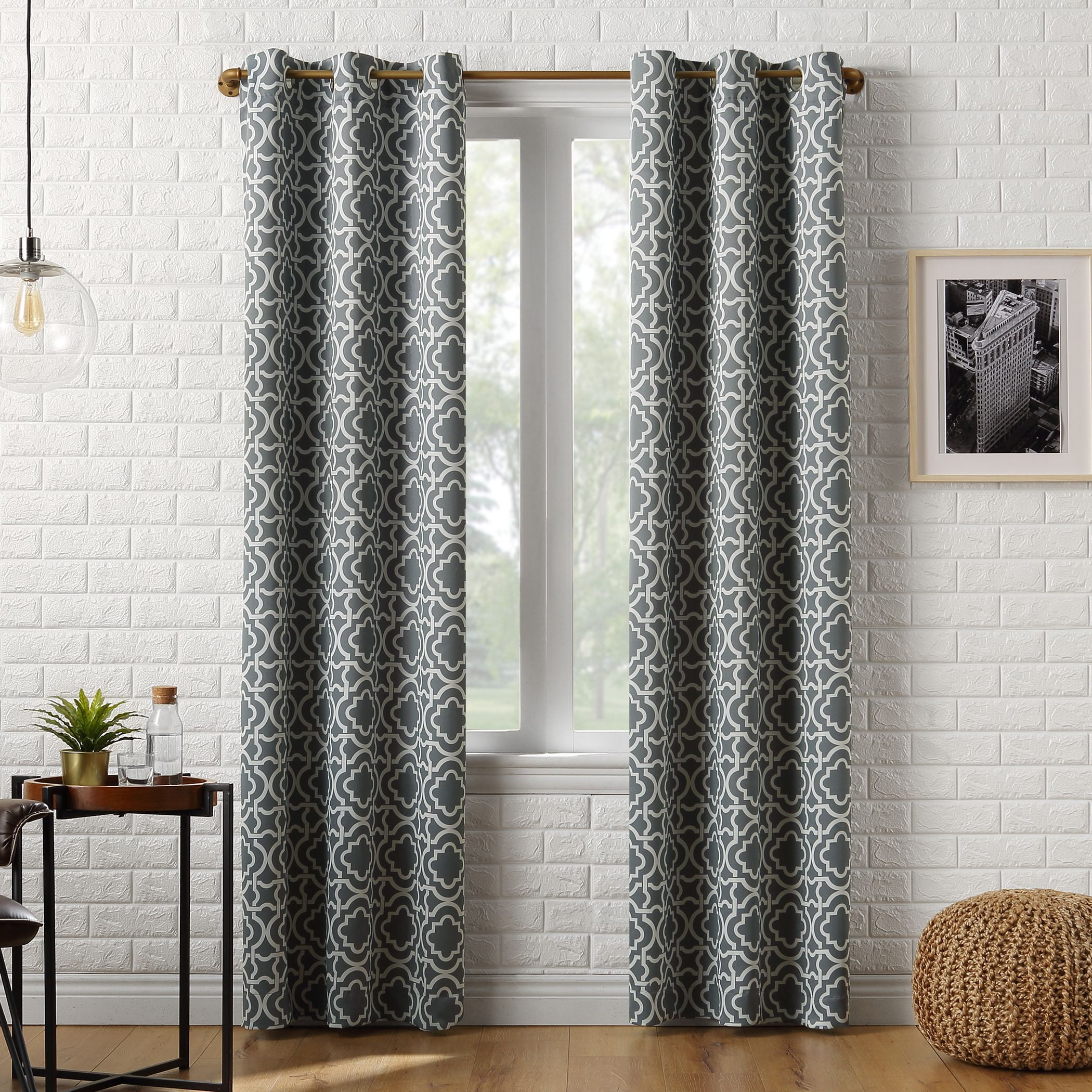 Sun Zero Trellis Blackout Grommet Curtain Panel, 40"x63", Gray
