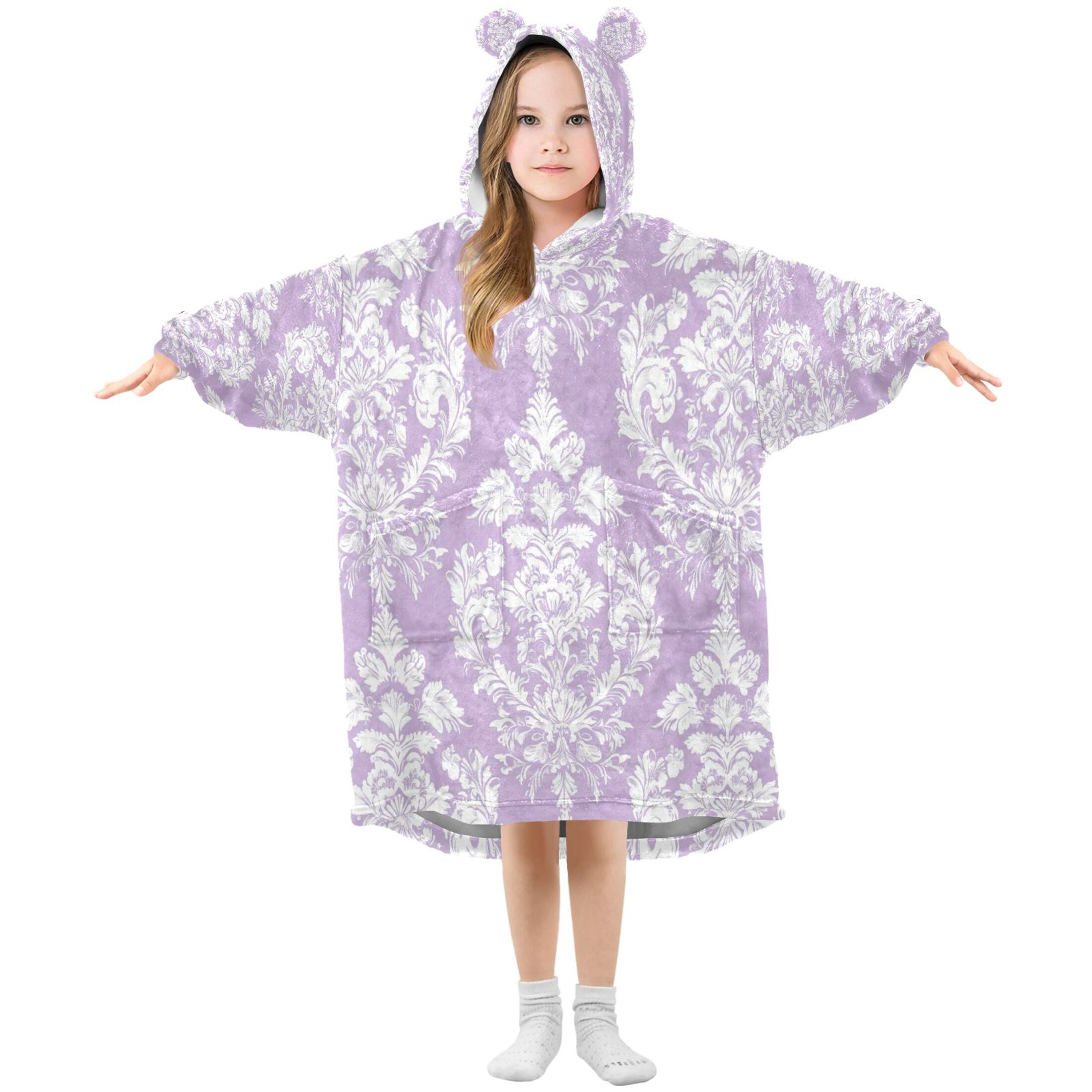YAZAOO Kids Wearable Blanket Hoodie Warm and Cozy Elegance in Lavender Flannel Sweatshirt