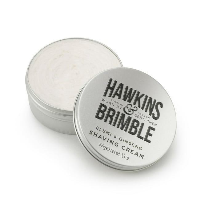 Hawkins & Brimble - Crema de afeitar para hombres 100 g - Crema de afeitar lujosa para pieles sensibles y nutritiva - Afeitado de acabado suave para hombres sin pruebas en animales - Fragancia exclusi