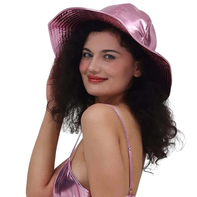 Aocisk Stylish Bucket Hat Outdoor Event Accessory Party Wear Versatile All Season Sun Pink one size