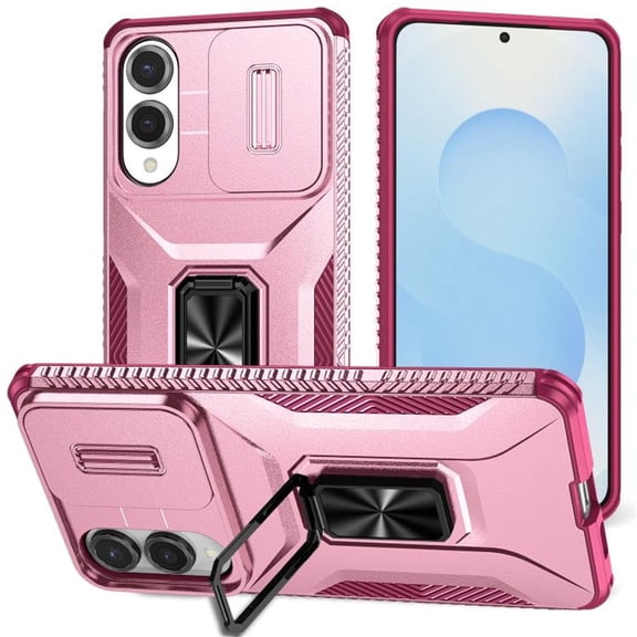 For Samsung Galaxy S25 Edge 5G Slim Fit Shockproof Hybrid with Slide Camera Cover & Rotated Ring Kickstand, [Military-Grade] Phone Case For Samsung Galaxy S25 Edge 5G 6.7",Pink,For Galaxy S25 Edge 5G