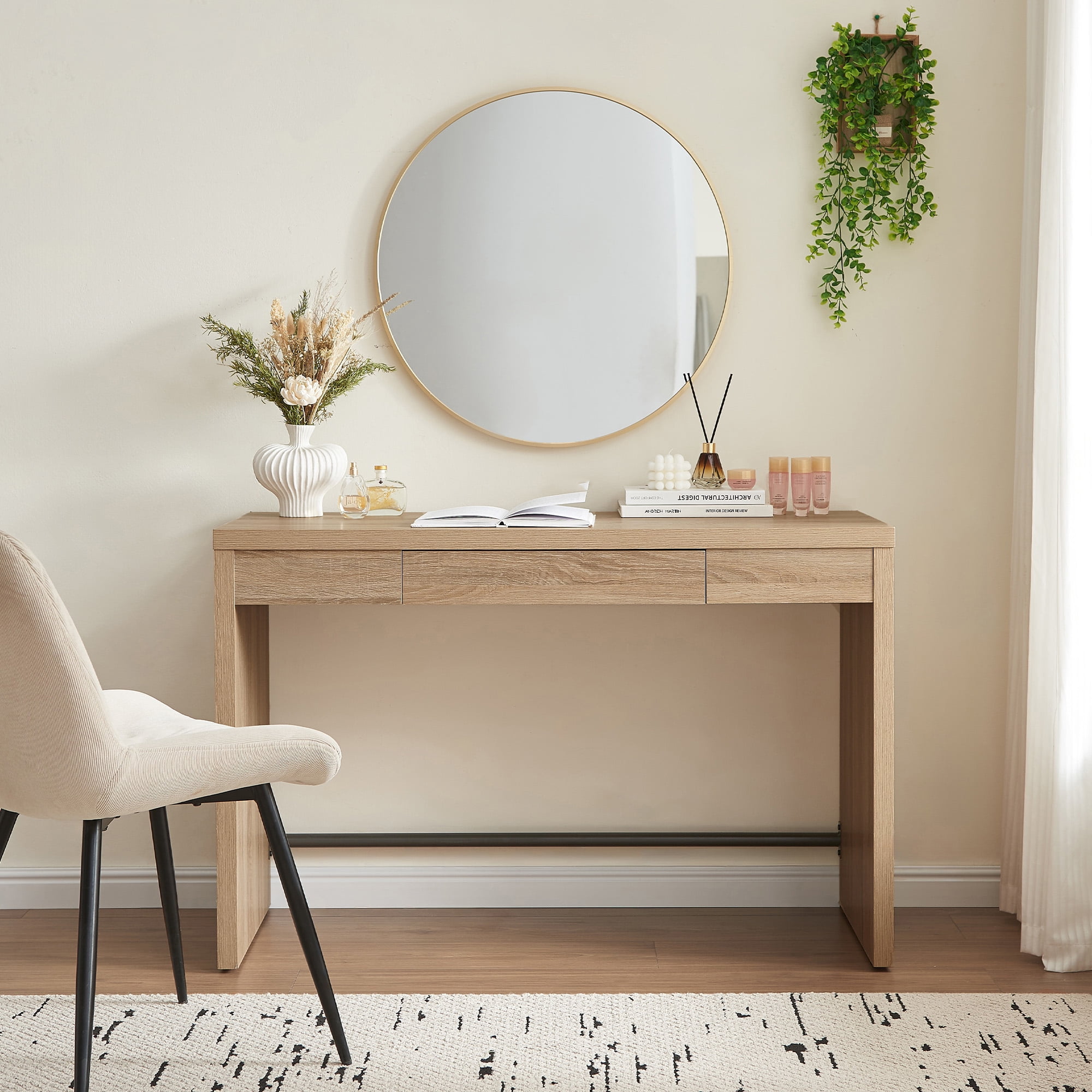 SICOTAS 47.4 inch Computer Desk with Drawer, Wood Writing Desk, Small Study Table for Home Office in Light Oak