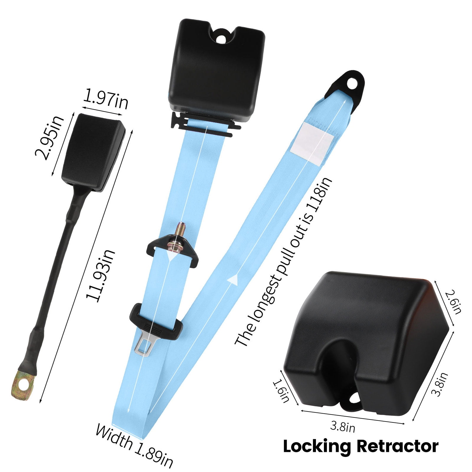 2 Set Universal 3pt Adjustable Retractable Lap Suitable for Modification Belts Kit for Go Kart,Club Golf Cart,Van,UTV,VR, Buggies, Minivan,Pickup and Truck (Blue)