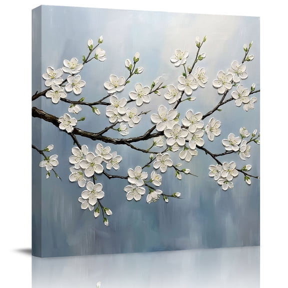 Wall Art Prints, Blue Spring Floral Framed Canvas Prints for Bedroom Living Room Bathroom Office, Cherry Blossoms Elegant Gallery Wrap Wall Art Poster for Gifts Home Decor 12"x12"