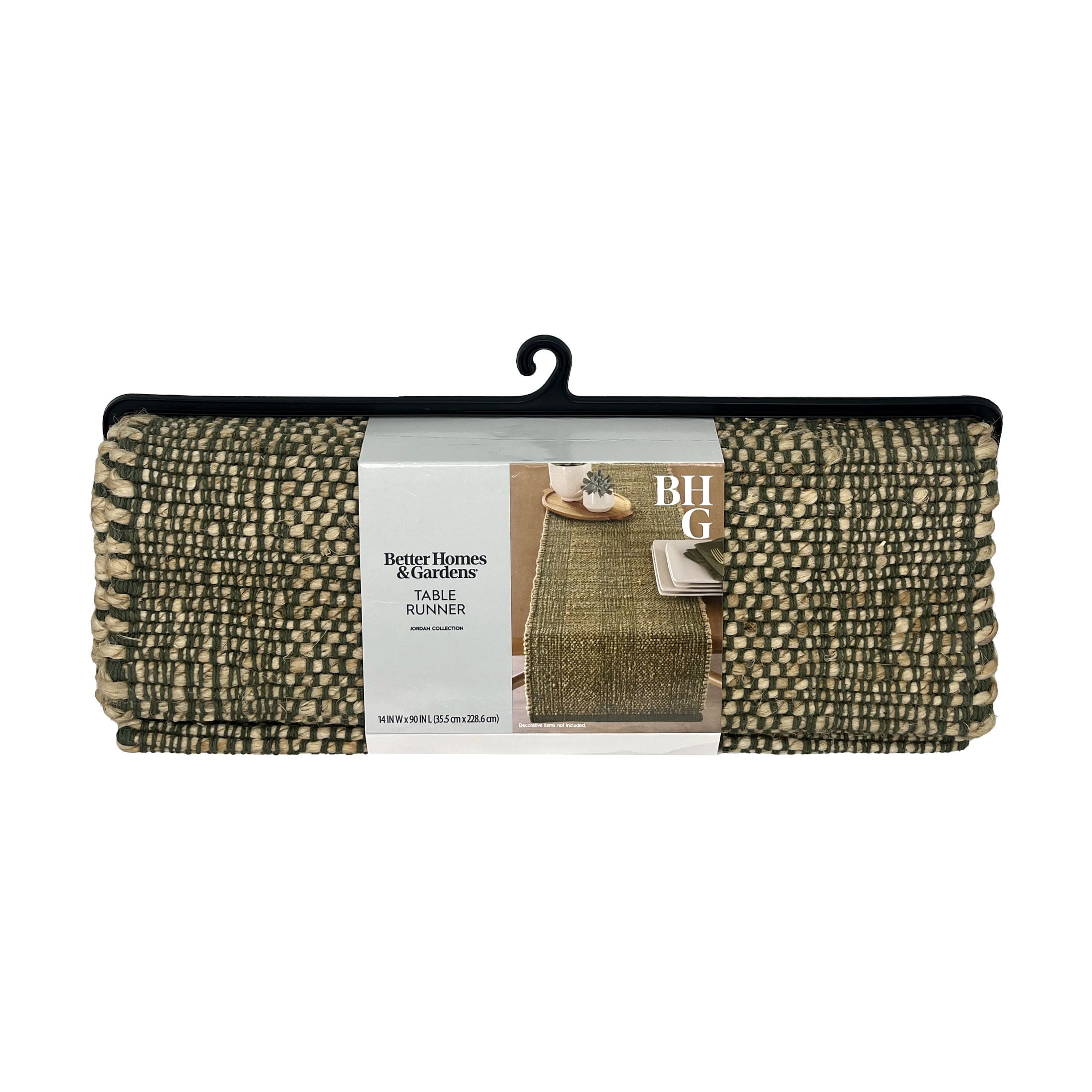 Better Homes & Gardens Jordan Jute Table Runner, Natural, Green, 14"W x 90"L