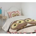 thumbnail image 2 of Ambesonne Owls Quilted Coverlet 2 Pcs, Couple on Branch, Twin Size, Coral Brown Pale Yellow, 2 of 5