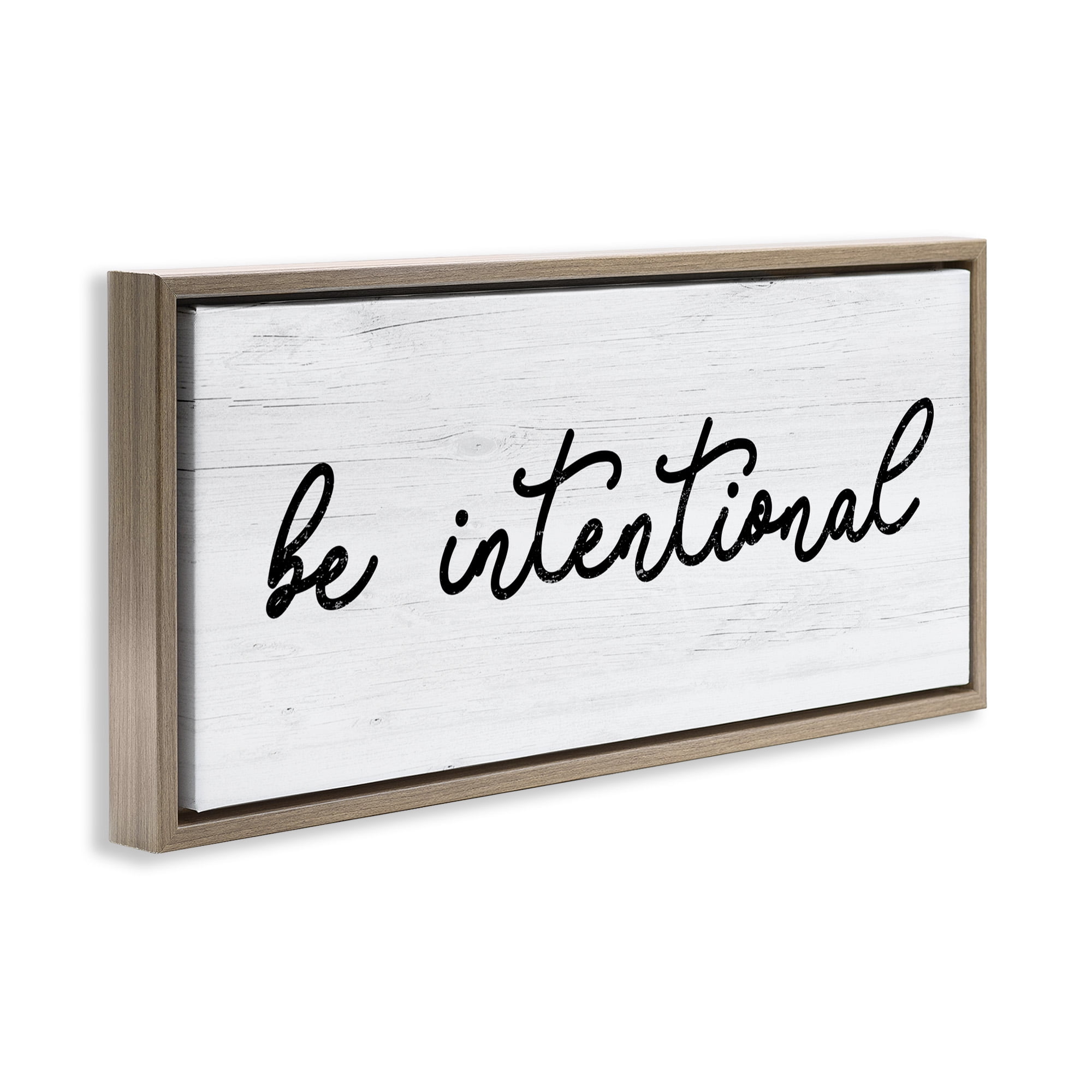 Stupell Industries Be Intentional Inspirational Phrase Inspirational Painting Brown Floater Framed Canvas Art Print Wall Art, 31 x 14