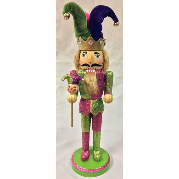 Green and Pink Glittered Jester Wooden Christmas Nutcracker Decoration 14 Inch