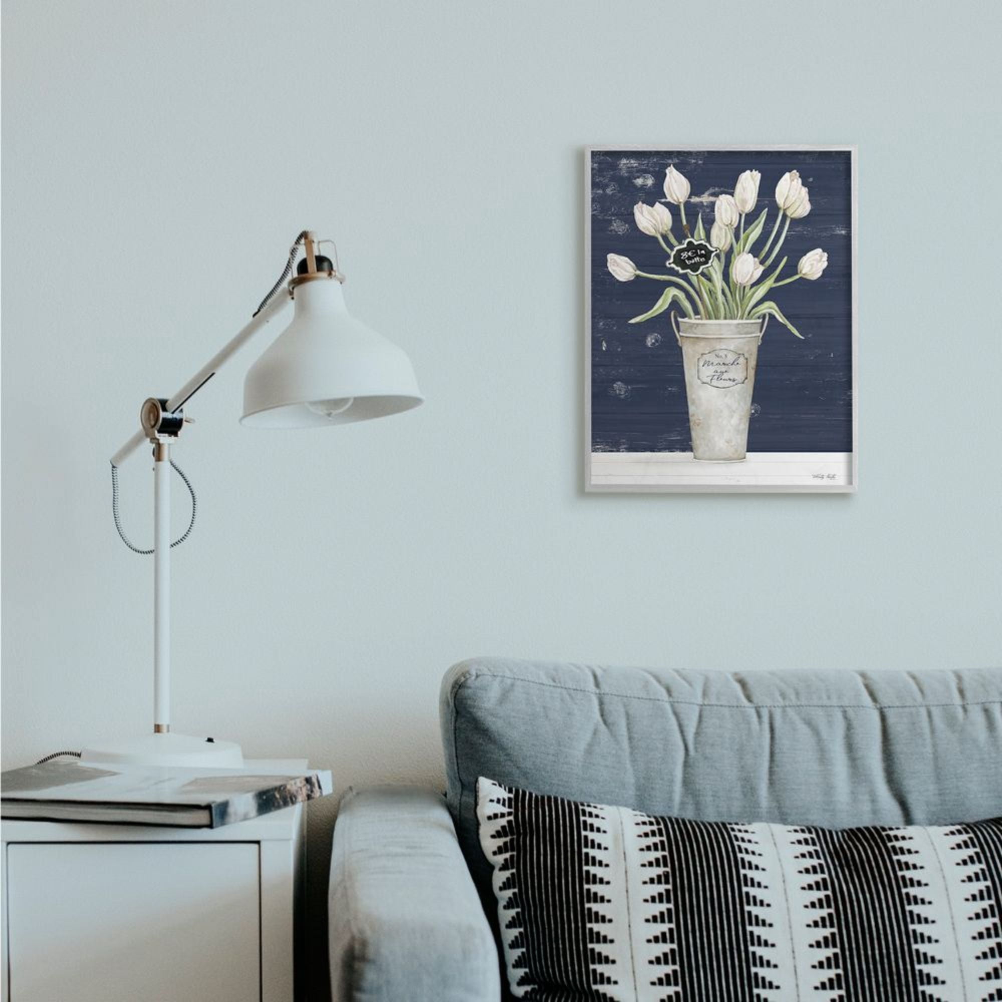 Stupell Industries Charming White Tulip Bouquet over Rustic Blue Design by Cindy Jacobs