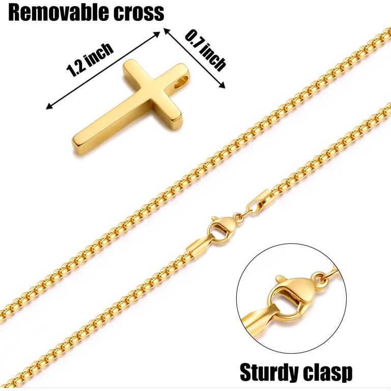 Men's Stainless Steel Cross Necklace - Silver Gold Black Byzantine Cross Pendant, 23.6 Inch Chain