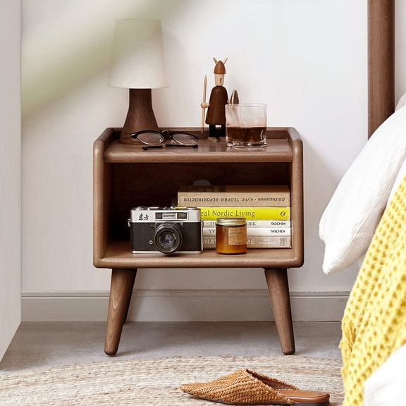 Greater Bedside Table Brown Boho Nightstand with Open Storage Shelf Mid Century Modern Coffee Table Small Side Table for Bedroom and Dorm Natural Wood Nightstand