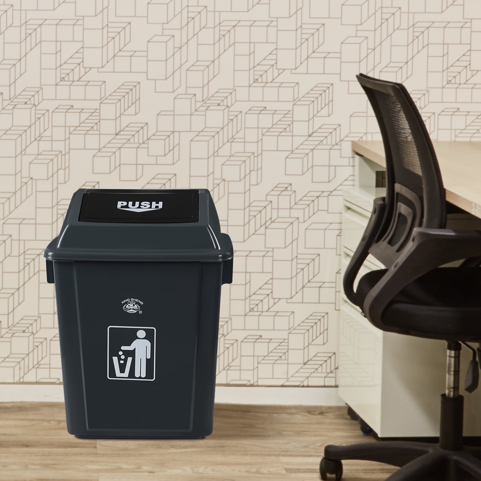 Tyminin 6 Gallon Plastic Kitchen Trash Can with Swing Lid, Rectangular Office Garbage Can, Gray(Pack of 4)