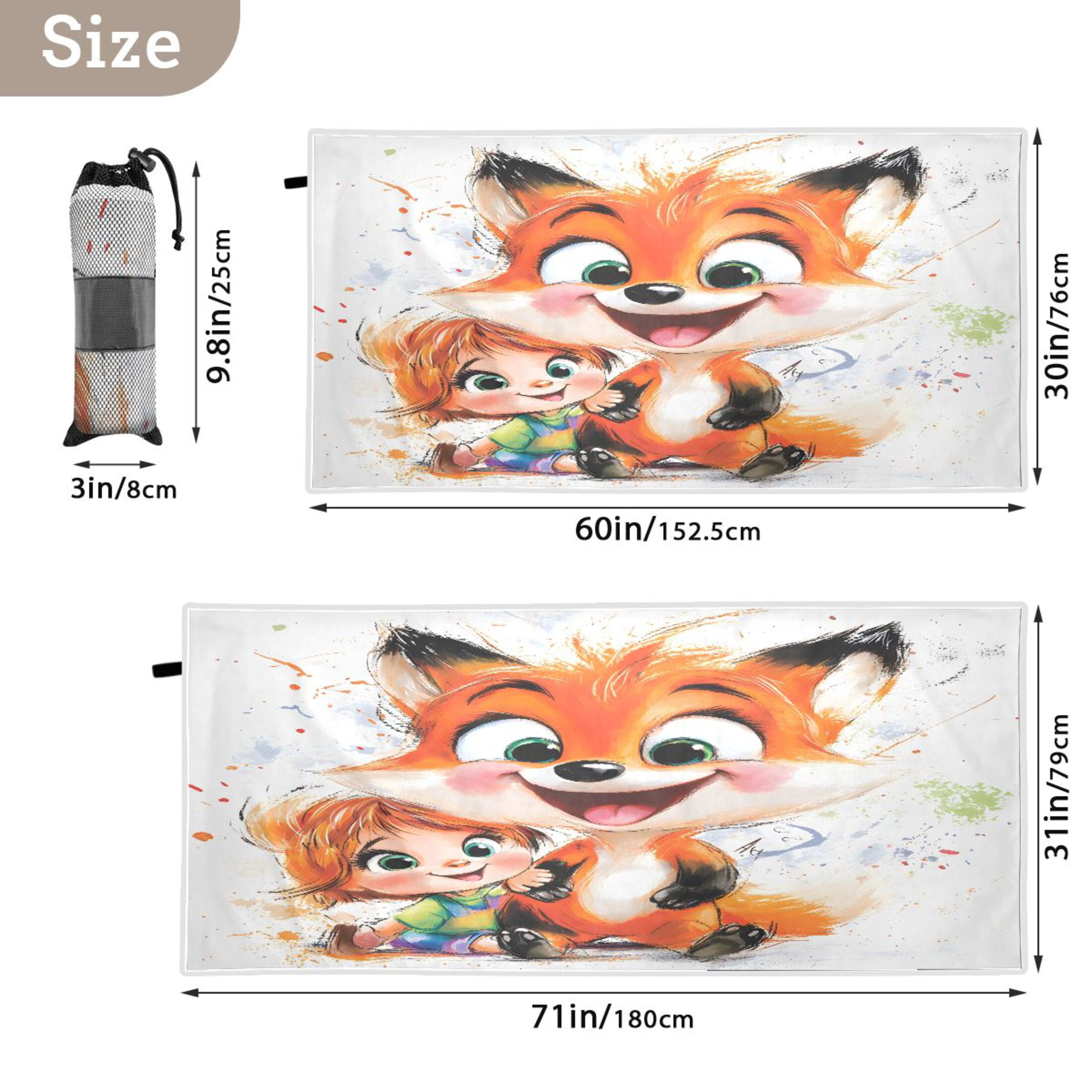 Baby and Fox Quick Dry Sand Resistant Beach Towel 71x31in Lightweight for Pool, Gym, Travel