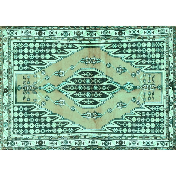 Ahgly Company Indoor Rectangle Persian Turquoise Blue Traditional Area Rugs, 7' x 10'