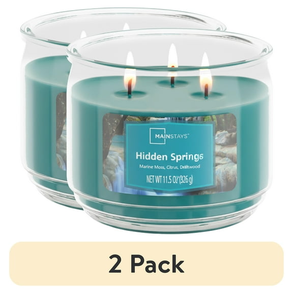 (2 pack) Mainstays 3-Wick Scented Glass Jar Candle, Hidden Springs, 11.5oz.