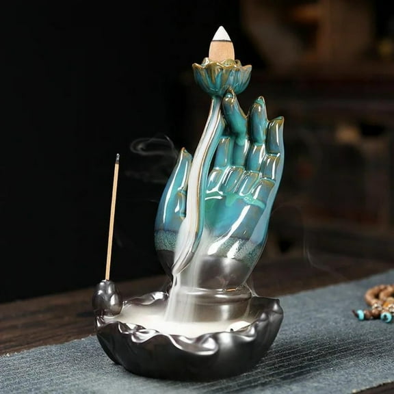 1pc Ceramic Buddha Hand Backflow Incense Burner, Lotus Fish Home Decor (Without Incense)