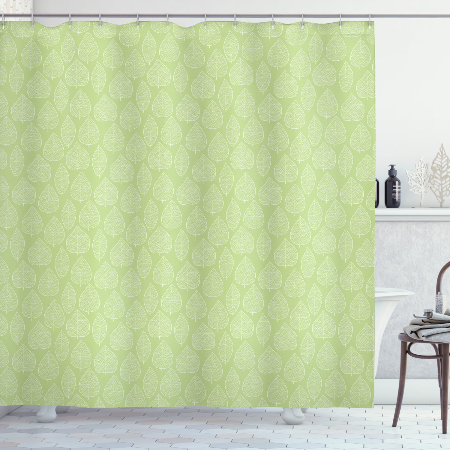 Hooks Details about   Green Leaves Art White Ombre Gradient Farmhouse Fabric Shower Curtain 