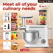 PANCERKA Stand Mixer 6-IN-1 Multifunctional Electric Kitchen Mixer, 6 Speed, 6.3 Qt With Dough Hook, Flat Beater, Whisk, Juice Blender, Meat Grinder and Juicer Accessories