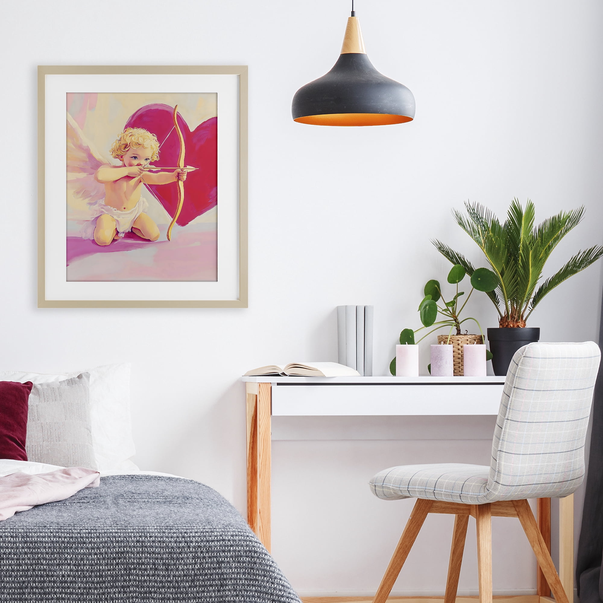 Stupell Industries Cupid Shooting Arrow with Heart Birch Framed Print Under Glass, design by The Prints Vibe