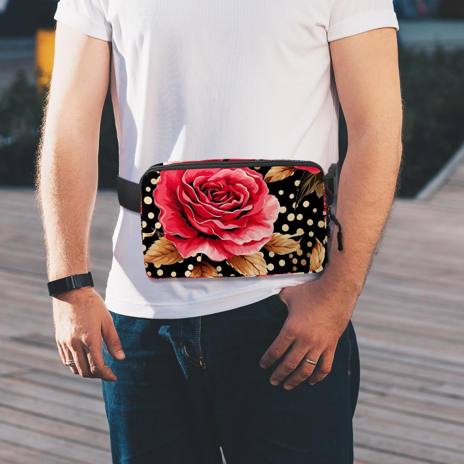 Rose Leopard Lightweight Adjustable Fanny Pack Sling Bag with Extension Strap Crossbody Bag Unisex