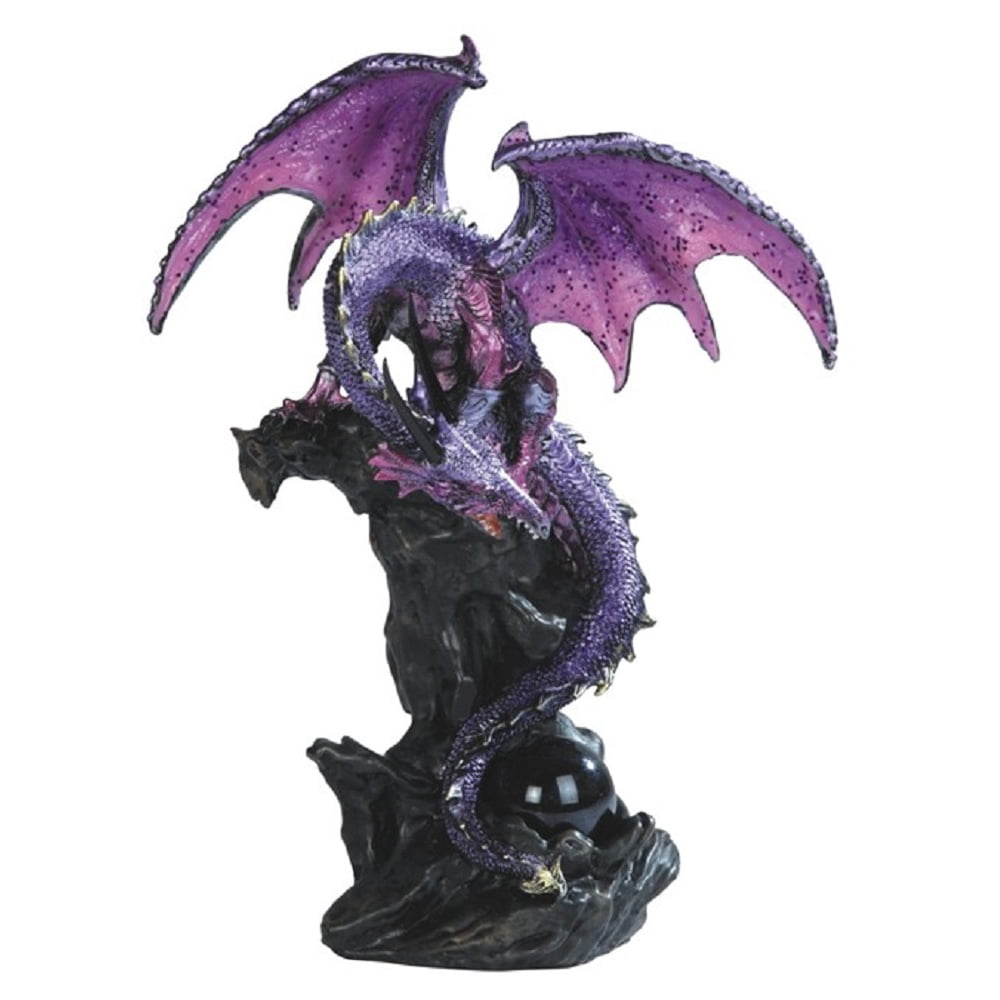 Purple Dragon Guarding Black Marble Gem Medieval Fantasy Figurine ...