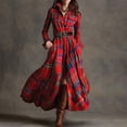 thumbnail image 1 of TaTaai Women‘s Plaid Belted Shirt Dress, Long Sleeve Collared Button Down Midi Dress with Pockets, Flattering A-Line Tunic Coat Dress for Fall Gift, 1 of 4