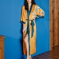 thumbnail image 3 of SWSMCLT Women's Belt Bath Robe Calf Length Bathrobe Medium Bathrobes Bridal Chic Drop Shoulder Comfy Luxury Mustard Yellow Small-X-Large, 3 of 4
