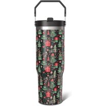 Christmas Gifts 30oz Tumbler Gifts for Women Men, Green Xmas Tree Stainless Steel Insulated Cup, Top Handle and Flip Straw Water Bottle Mug Holiday Gift Ideal