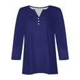 thumbnail image 4 of Teissuly Women's Fashion Casual Solid T-shirt 3/4 Sleeves Buttons Blouse V-Neck Casual Tops, 4 of 5