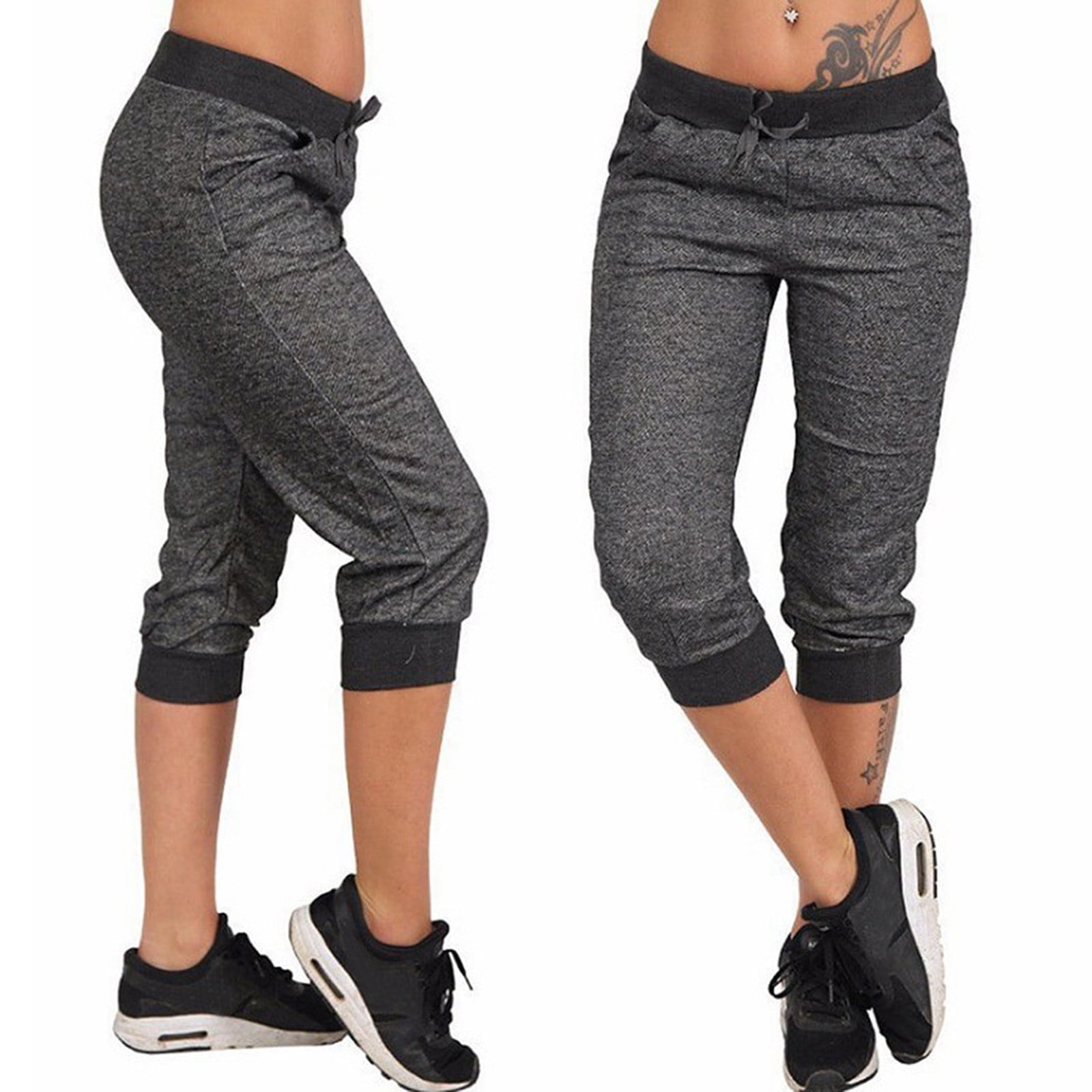 YYDGH Women's Sweatpants Capri Pants Cropped Jogger Running Pants Lounge  Loose Fit Drawstring Elastic Waist with Side Pockets Gray S 