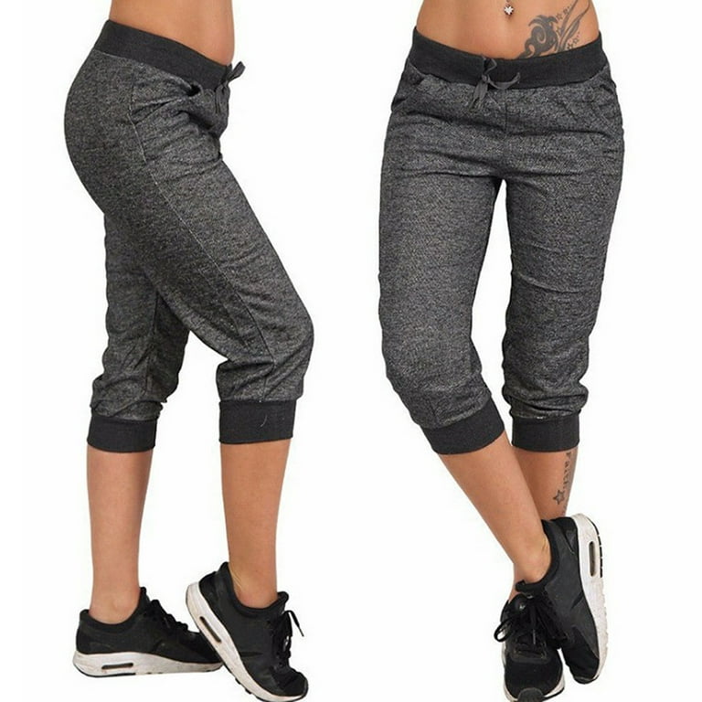 YYDGH Women's Sweatpants Capri Pants Cropped Jogger Running Pants Lounge  Loose Fit Drawstring Elastic Waist with Side Pockets Black XXL