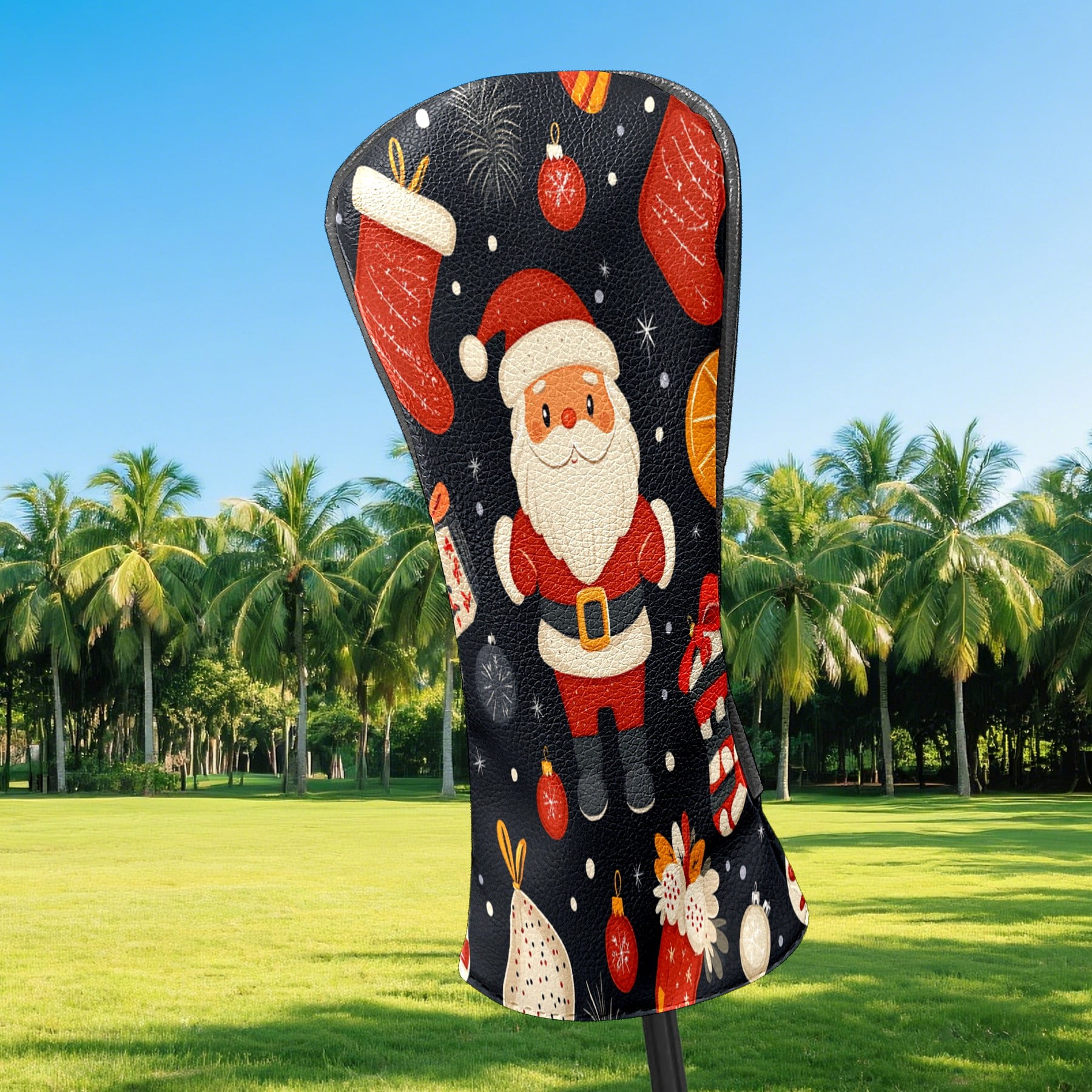 Golf Club Covers PU Leather Waterproof Head Covers for Fairway Woods Hybrids Christmas Pattern Unisex Fits Most Brands