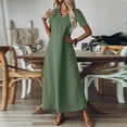 thumbnail image 6 of Womens Summer Dresses, Soft Cotton Linen Blend Maxi Dress, Short Sleeve V Neck Loose Fit Casual Dress Green XL, 6 of 6