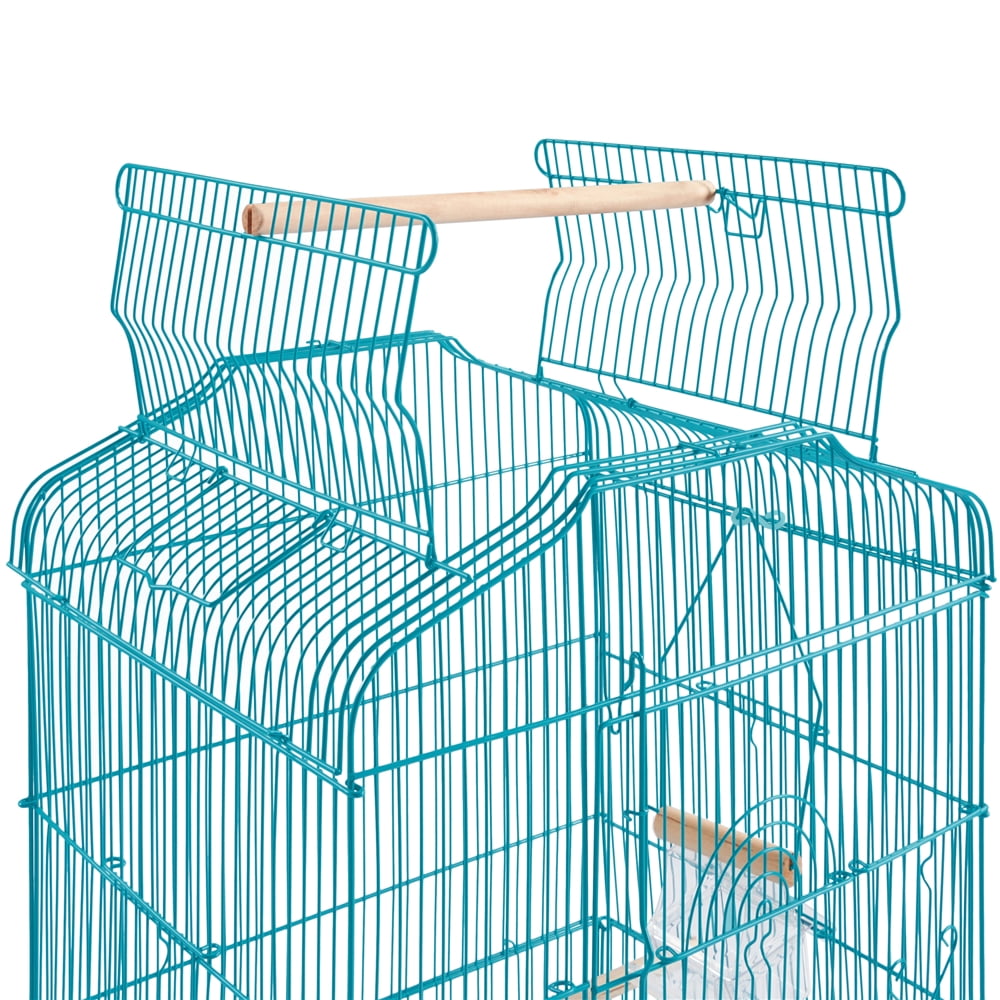 Renwick 41" Open Top Metal Bird Cage with Slide-Out Tray, Teal Blue