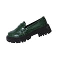 thumbnail image 3 of Domuza Women's Crocodile Embossed Chunky Platform Loafers, Glossy Faux Leather Lug Sole Slip On Dress Shoes, Non-Slip Comfort Casual Work Flats for Office Daily Commuting Wear Green 5.5（EU-36）, 3 of 9
