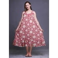 thumbnail image 2 of Bimba Robe de Nuit Mi-Mollet Rose à Feuilles Florales et Fleurs pour Femmes, Coton Imprimé, Sans Manches, Maxi, Petite, 2 of 6