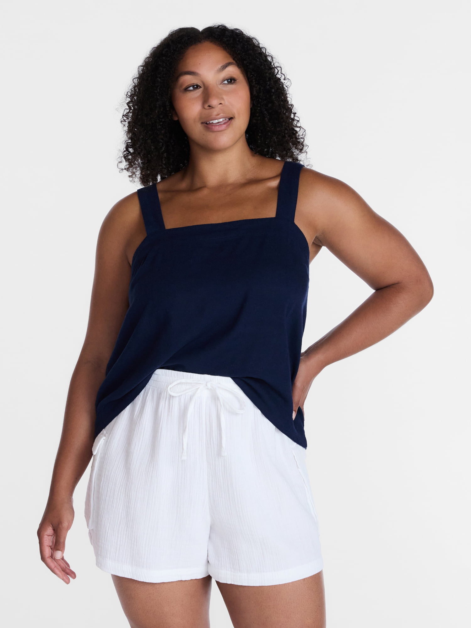 Time and Tru Women's Linen Blend Square Neck Tank Top, Sizes XS-XXXL