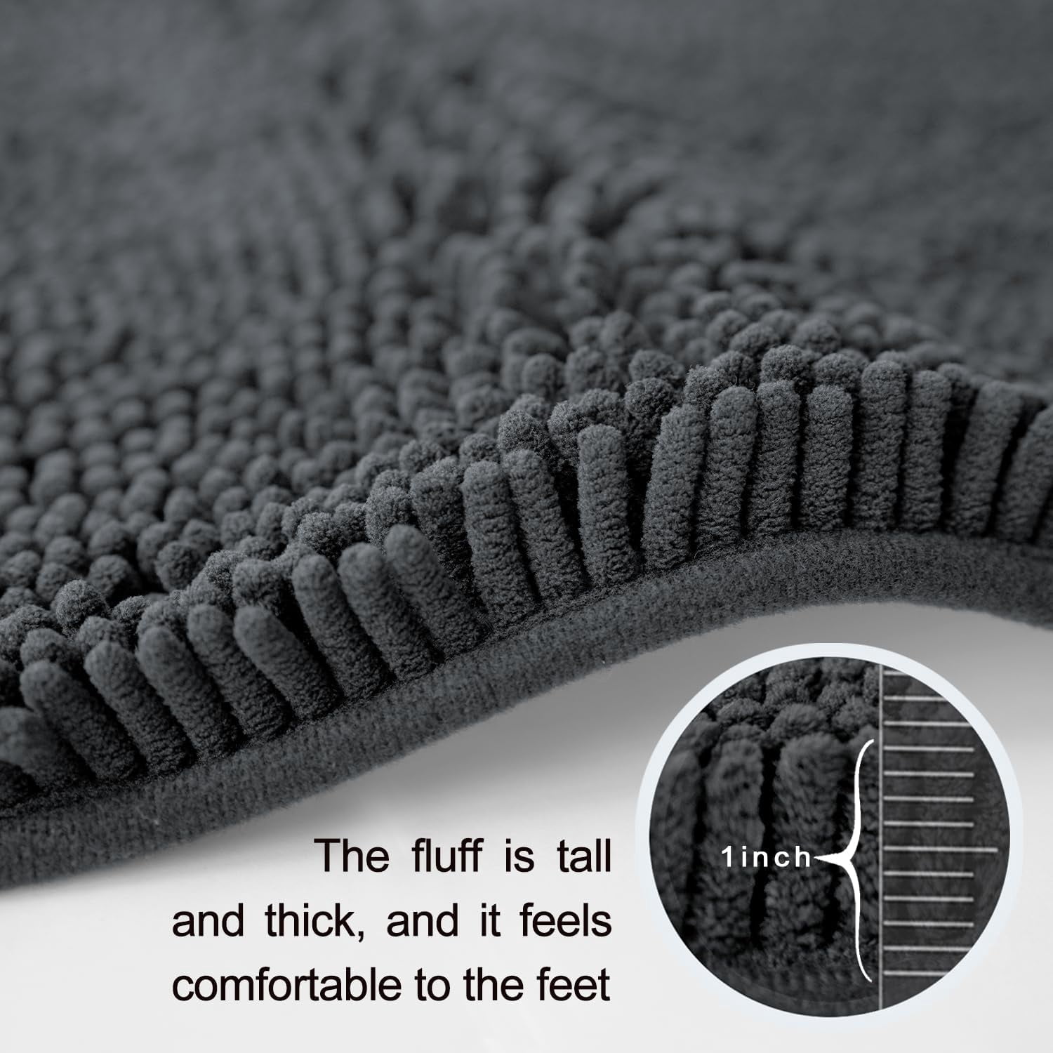 Bathroom Rugs Sets 2 Piece, Ultra Soft Absorbent Bath mat Chenille Bathroom Rug, Antiskid Bath mats Washable Bathroom mat (20x32 inch + 16x24 inch) Dark Gray