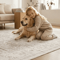 thumbnail image 4 of Kelno 9'x12' Area Rugs Large Vintage Living Room Rug Washable Low Pile Indoor Carpet Non-slip Soft Rug Bedroom Dining Room, Beige, 4 of 9