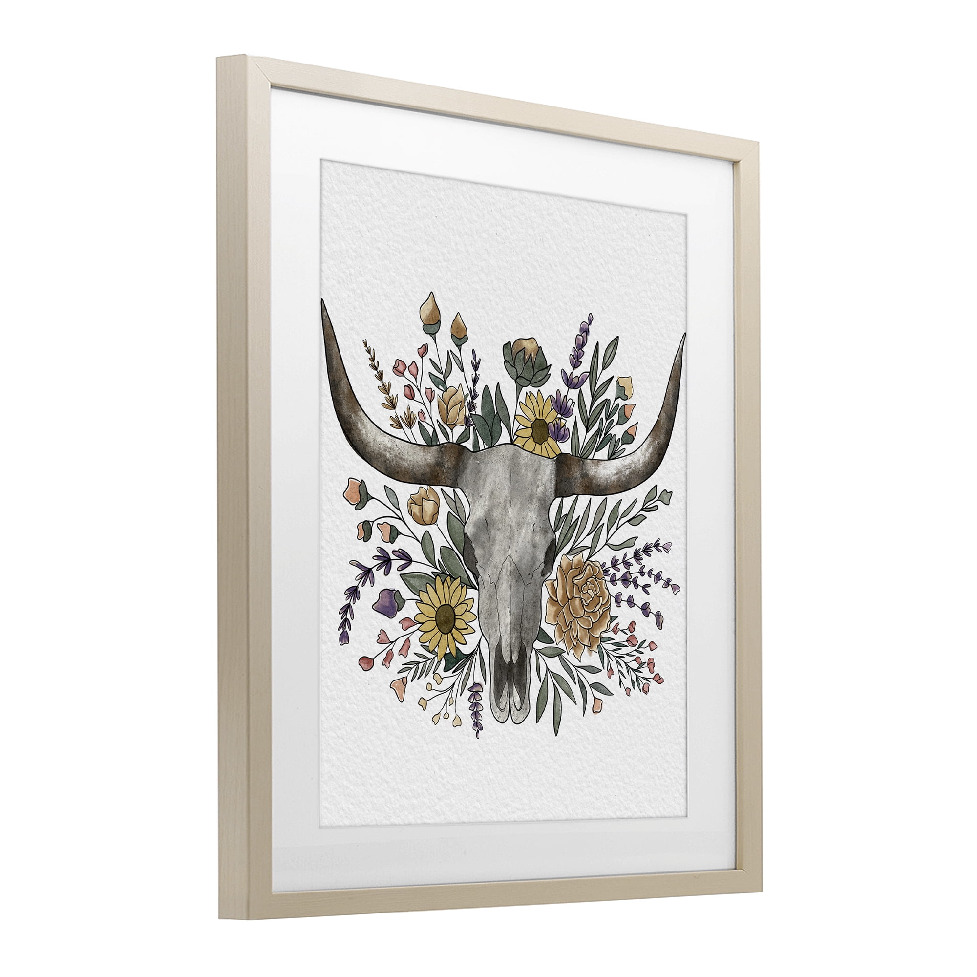 Stupell Industries Boho Wildflower Longhorn Birch Framed Print Under Glass, design by Alisha Kiara Design