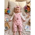 thumbnail image 5 of Loicainy Infant Baby Girl Fall Clothes Set 3 6 9 12 18 Months Long Sleeve Romper with Cherry Print Overalls Headband Outfits, 5 of 7