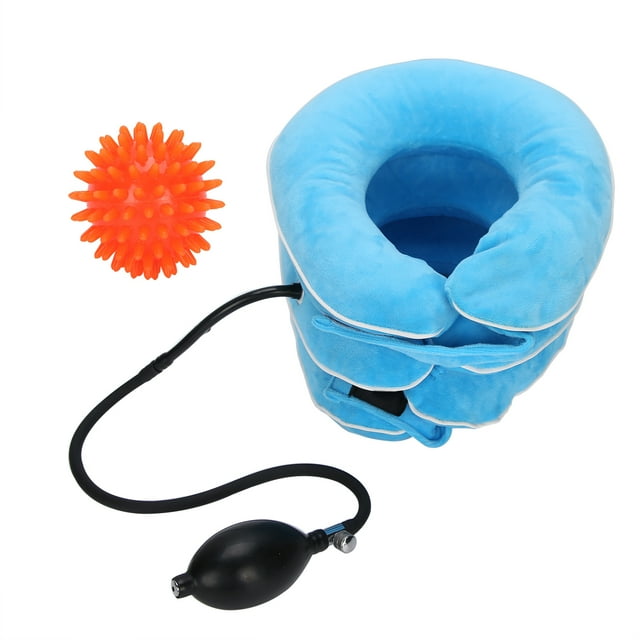 Collar cervical inflable dispositivo de tracción del cuello del hogar soporte del tractor con bola de masaje azul
