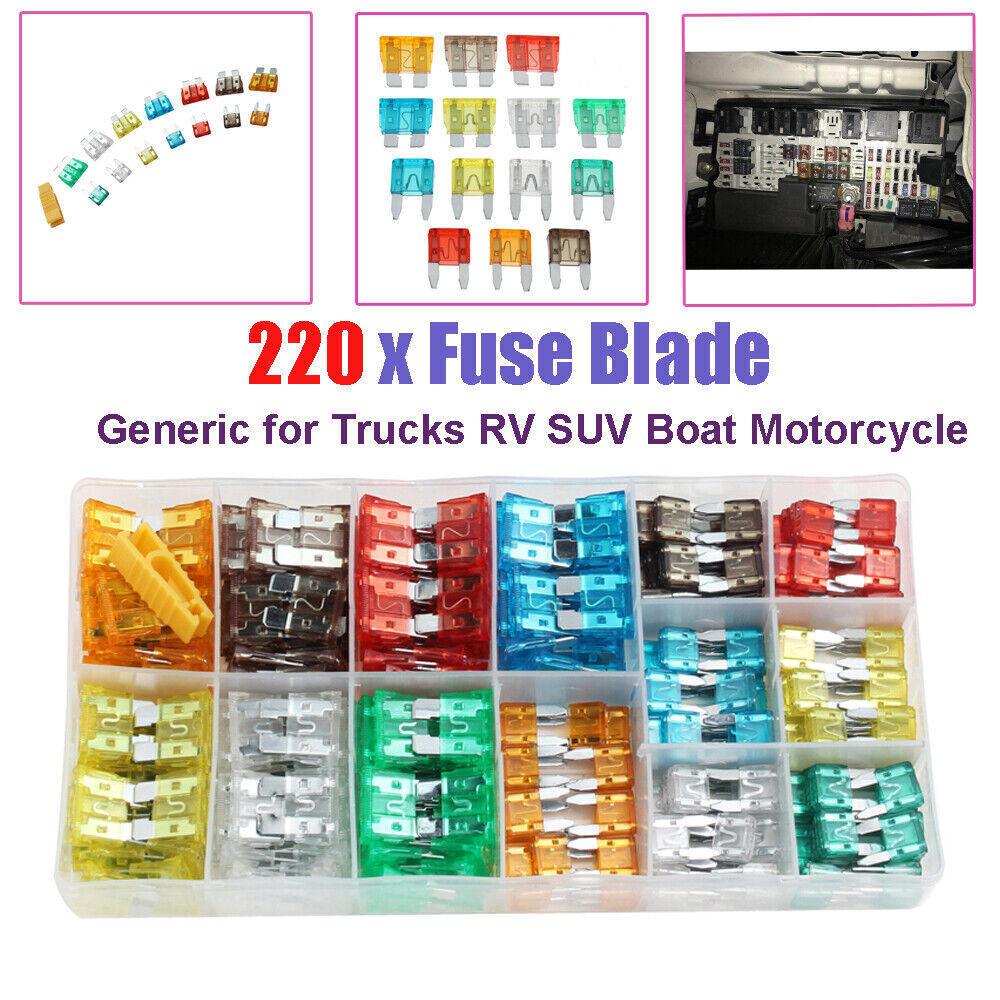 220pcs Car Blade Fuses Assortment Kit, Automotive Fuses Standard & Mini Car Truck Motorcycle