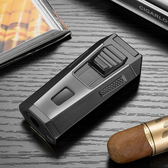 Cigar Lighter Windproof Double Fire Direct Punch Multifunctional Lighter Hidden Cigar Drill Through Needle Cigar Holder Cb-24K3